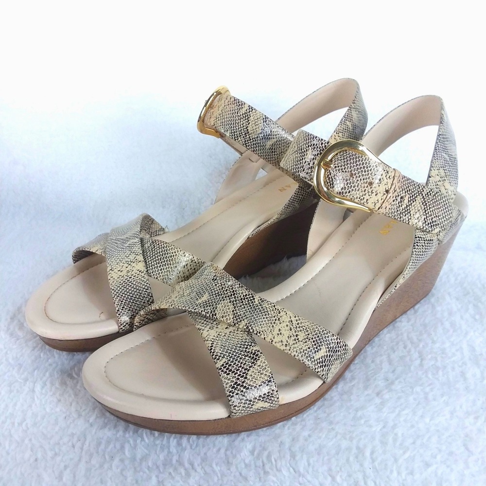 Cole Haan Air Tali Wedge Sandals  Women's 10.5 B Snake Print Leather Cross Strap